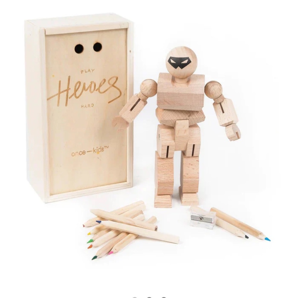 Wooden Robot Toy with Colored Pencils